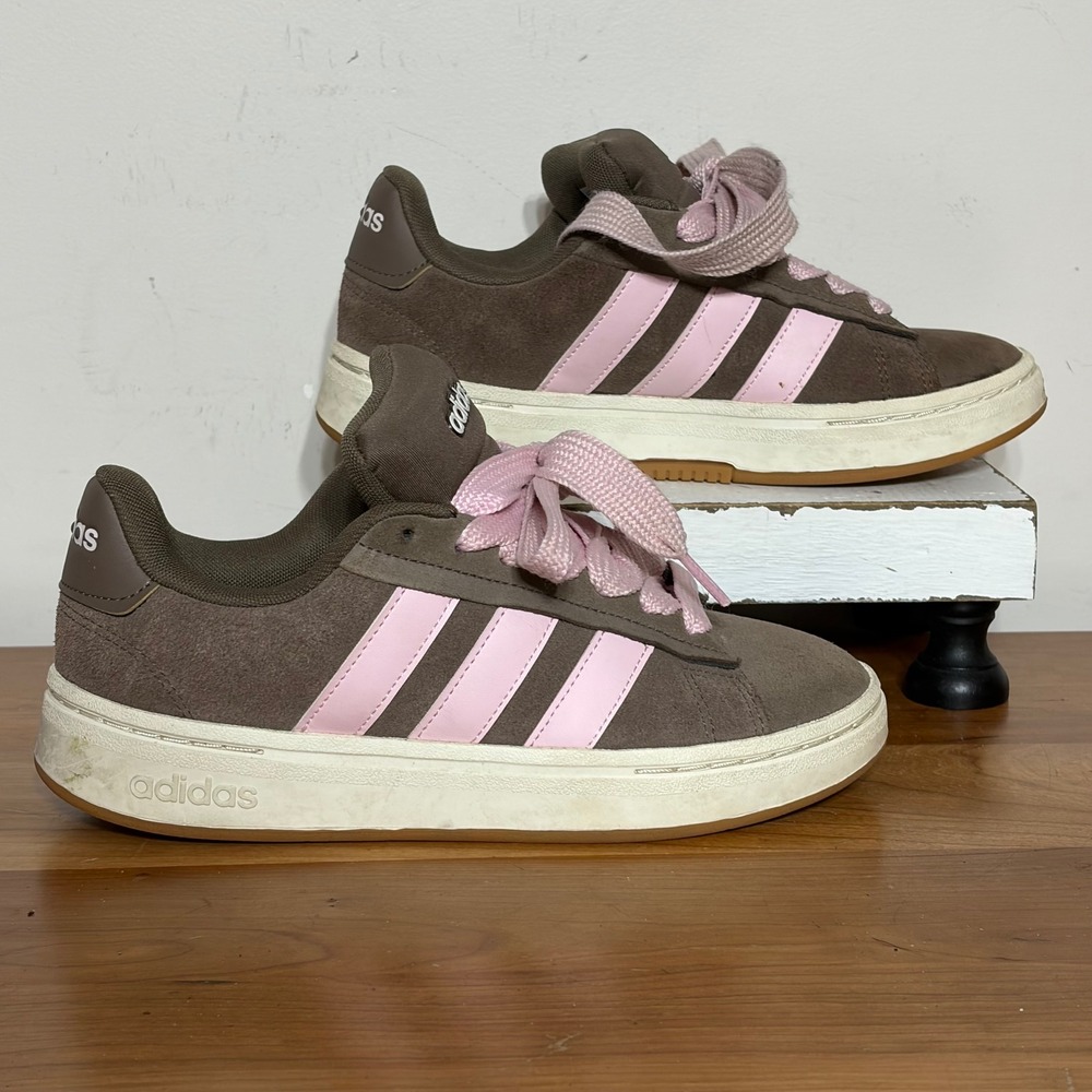 Adidas Grand Court Base 2.0 Brown Pink Suede Sneakers JR0541 Womens 6.5
